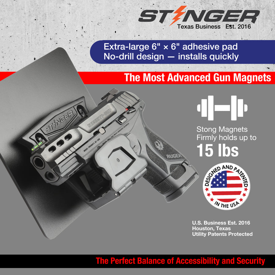 Stinger MP2 Magnetic Gun Mount w/ Safety Trigger Guard Protection, w/ Sticky Pad Non-Drill Solution