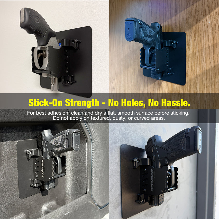 Stinger Magnetic T2 Gun Mount with XL Sticky Pad Non-Drill Solution (Black)