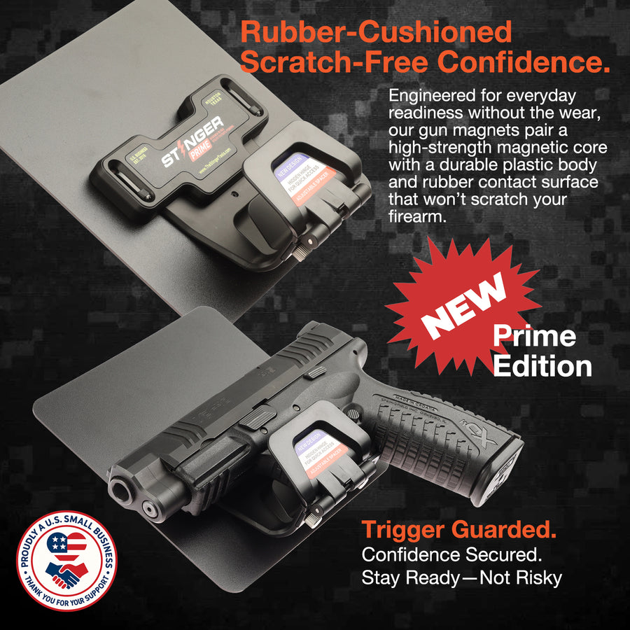 Stinger Prime Magnetic Gun Mount w/ Safety Trigger Guard Protection, w/ Sticky Pad Non-Drill Solution