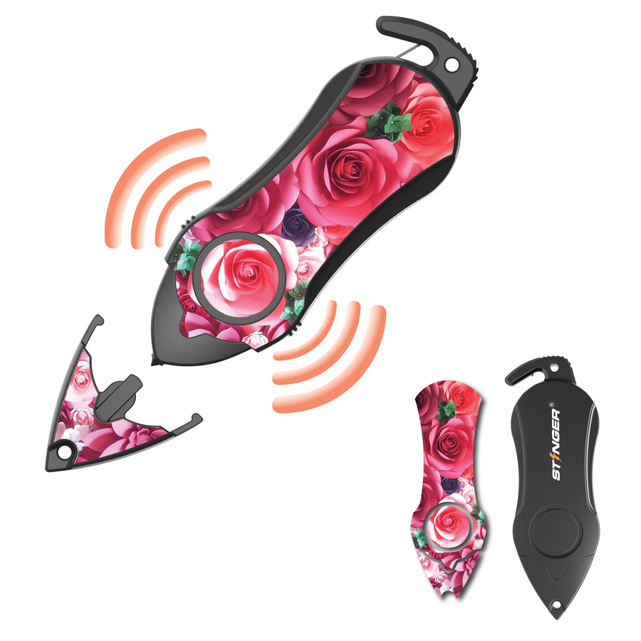 Personal Alarm Emergency Tool: Safety Alarm, Seat Belt Cutter, Glass Breaker (Pink Rose)