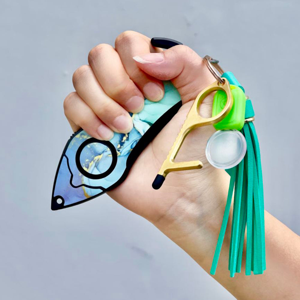 Stinger Personal Safety Alarm SelfDefense Keychain Set (Green Marble)